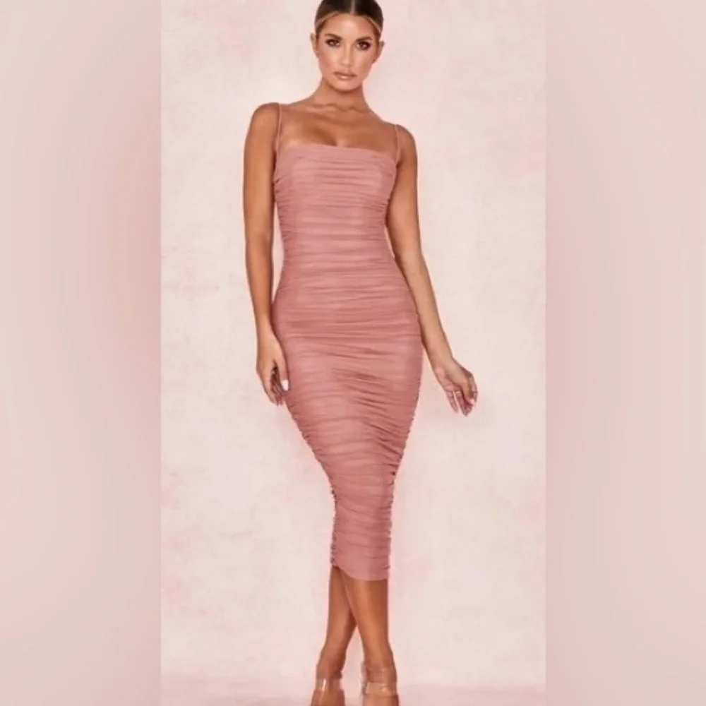 House Of CB Sirene Gathered Organza Mesh Antique Rose Dress S - Picture 2 of 9